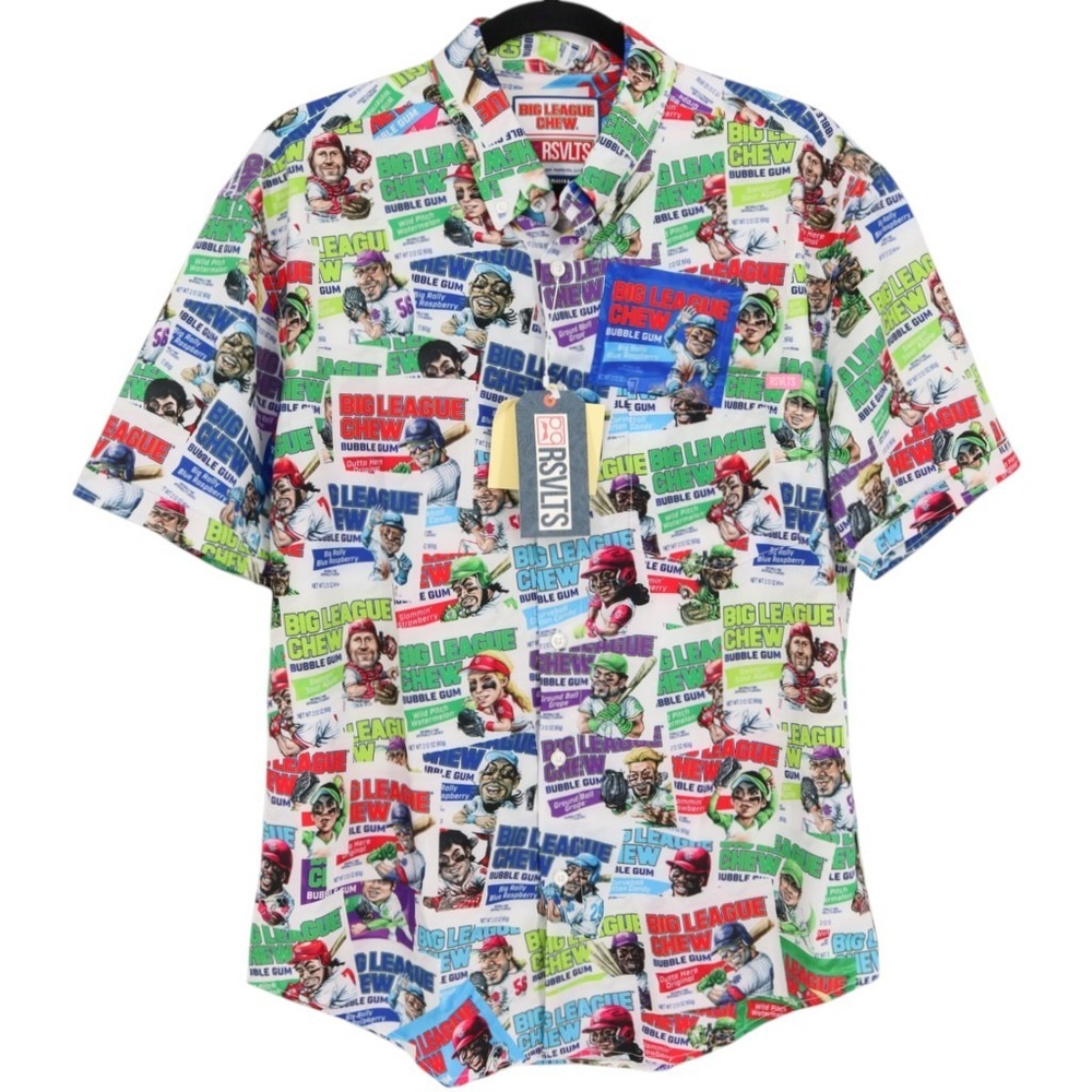 RSVLTS Big League Chew Fresh Pouches Kunuflex Short Sleeve Shirt Mens Size M NWT
